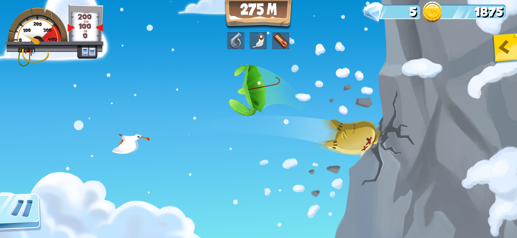 A penguin test dummy crashes into a wall of ice in Learn 2 Fly