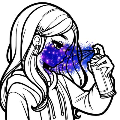 a realistic girl spray painting