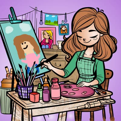 woman artist in workshop