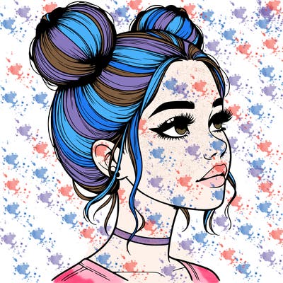 realistic girl with buns on the top of her head