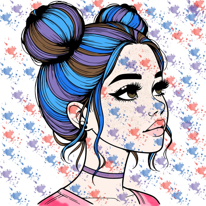 realistic girl with buns on the top of her head