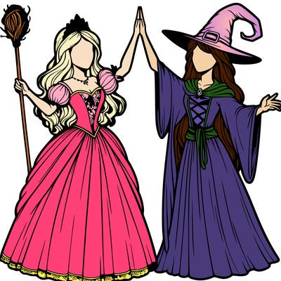 detailed realistic split of a princess and a witch