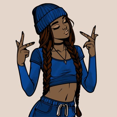 realistic teenage girl with braids and a beanie and crop top doing 🫶🏼