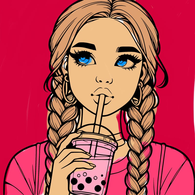 realistic girl with braided hair drinking boba