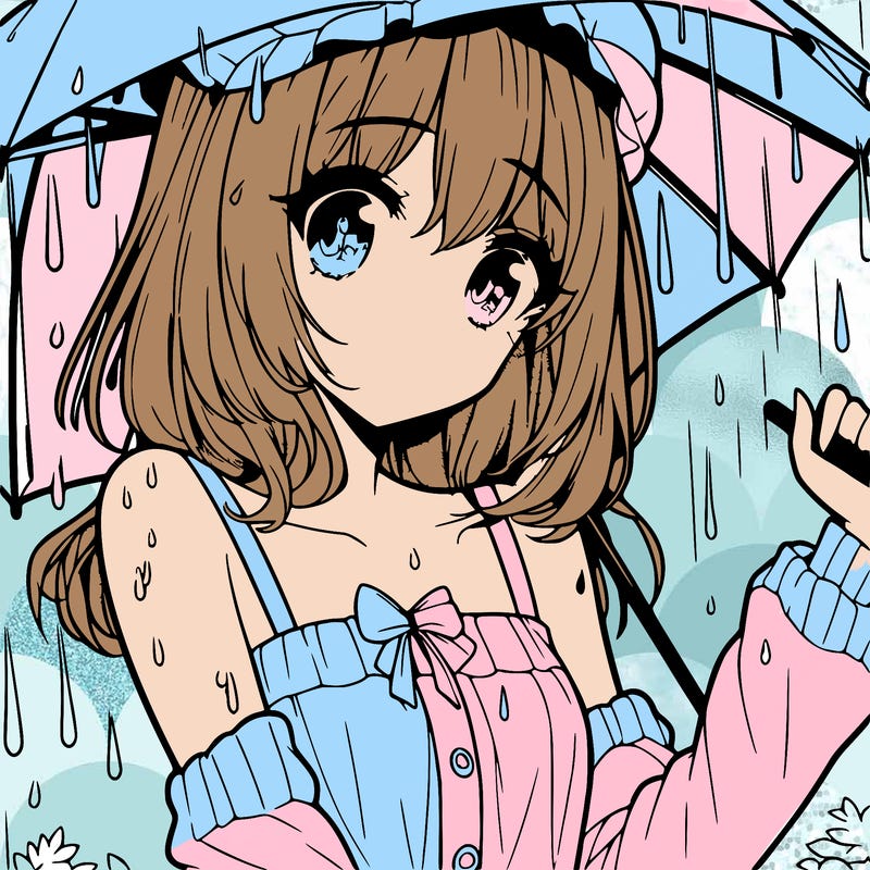 pretty anime girl in the rain