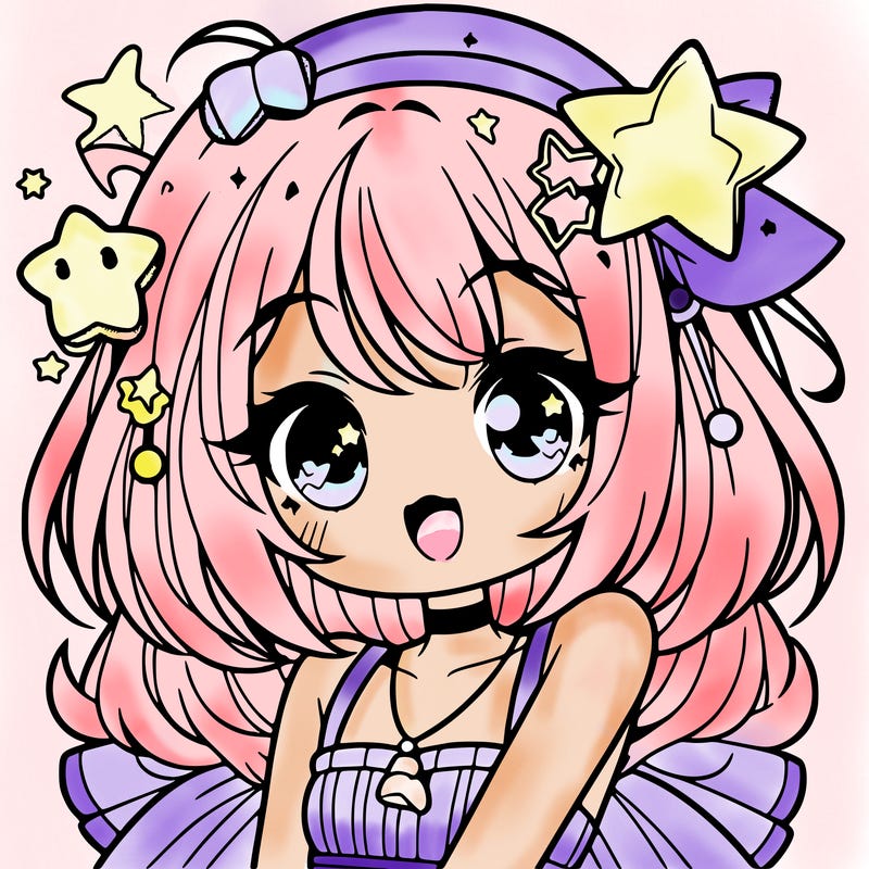 cute anime girl with star accessories
