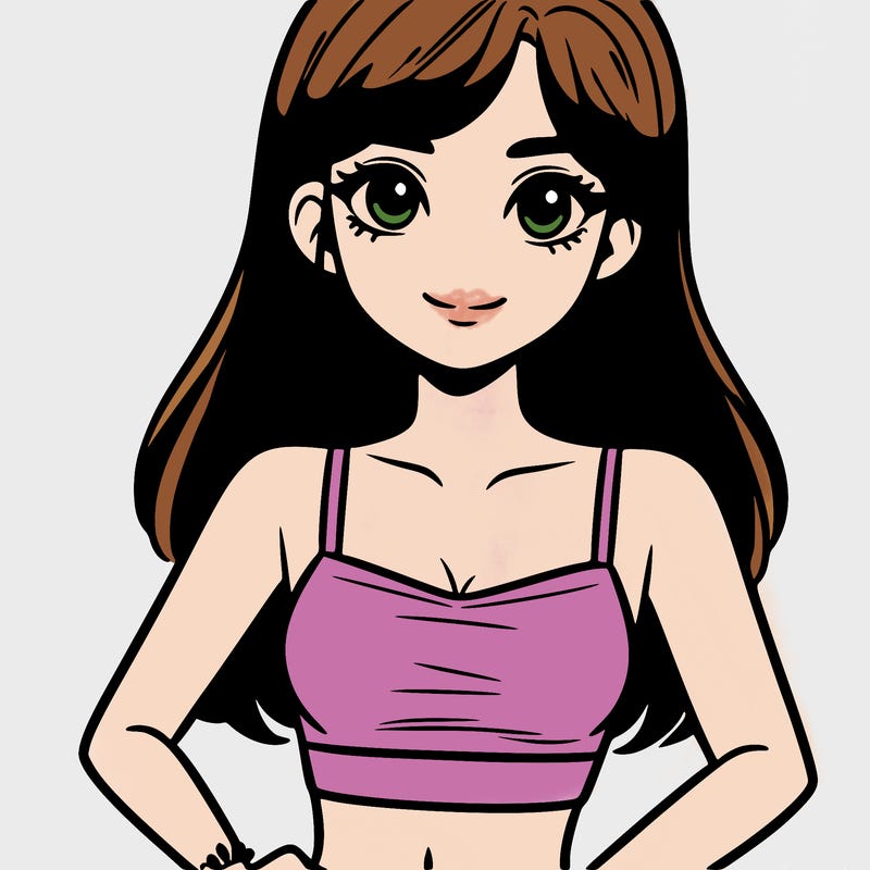 a 13 year old girl with brown hair in a crop top