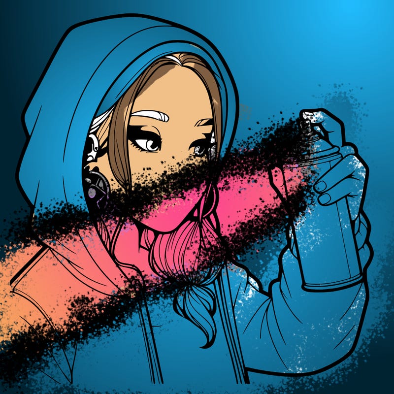 a realistic girl, spray painting