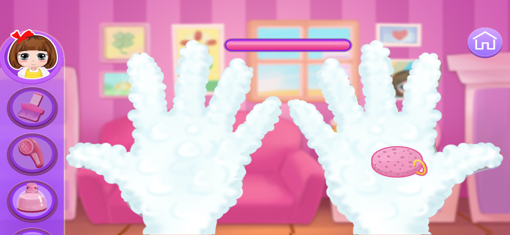 Bella's hand care salon game - Hands covered in white soap bubbles in Bellas hand care salon game