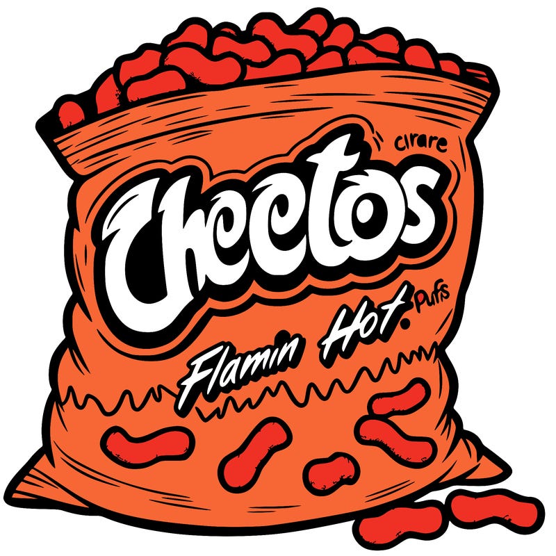 a bag of flamin hot cheeto puffs