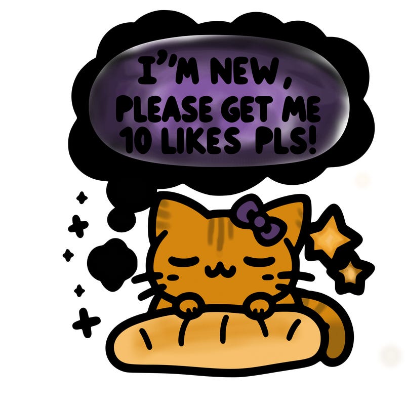 kitty taking a nap dream talking and saying "i'm new, please get me at least 10 likes pls!!"