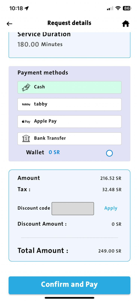 Flash Wash - فلاش واش - Flash Wash app screen showing payment methods and total amount for car wash service