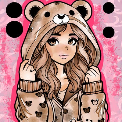 realistic girl in a animal pjs hoodie