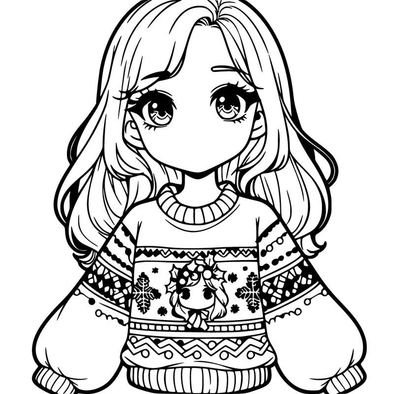 realistic girl wearing a christmas sweater