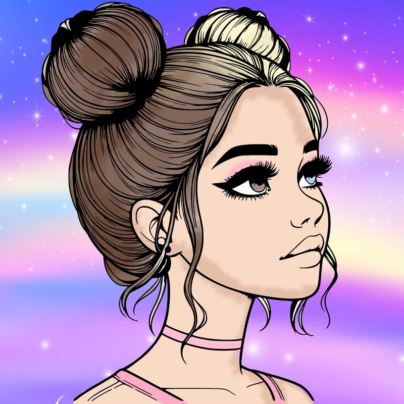 realistic girl with buns on the top of her head