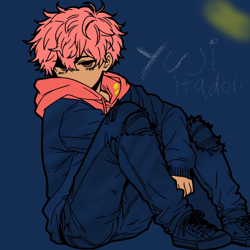 a male hoddie ripped jeans messy hair anime