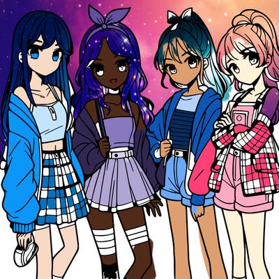 teen manga girls group of 4
