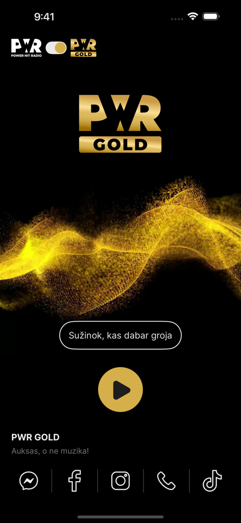 Power Hit Radio - Lietuva - PWR Gold music player interface in the Power Hit Radio Lietuva app