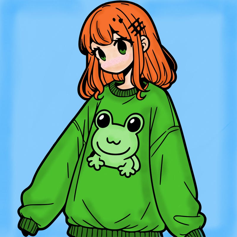 girl wearing frogging sweatshirt
