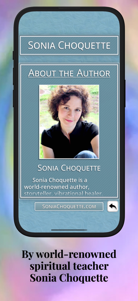 Trust Your Vibes Oracle Cards - About the Author profile page for Sonia Choquette in the Trust Your Vibes Oracle Cards mobile application