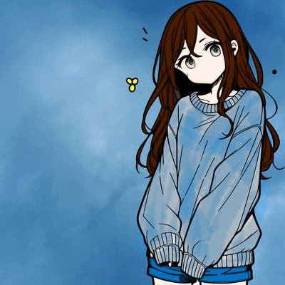 manga teen girl  in a sweater and baggy pants
