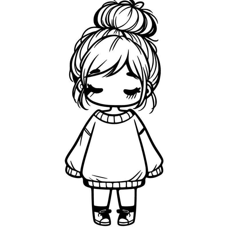 cute girl with baggy sweater and messy bun