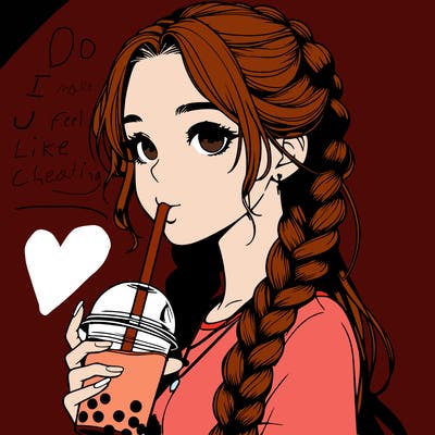 realistic girl with braided hair drinking boba