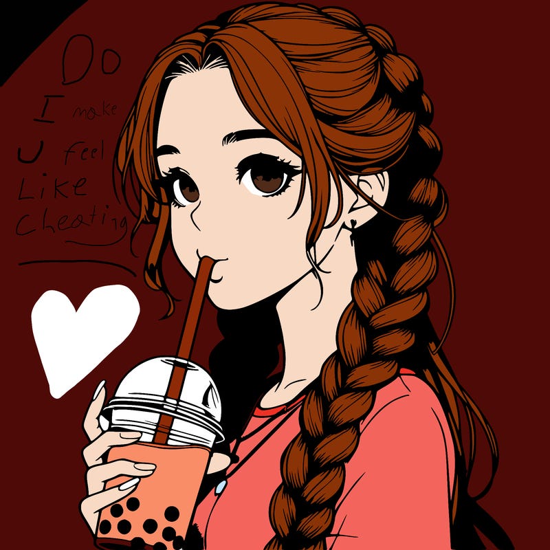 realistic girl with braided hair drinking boba