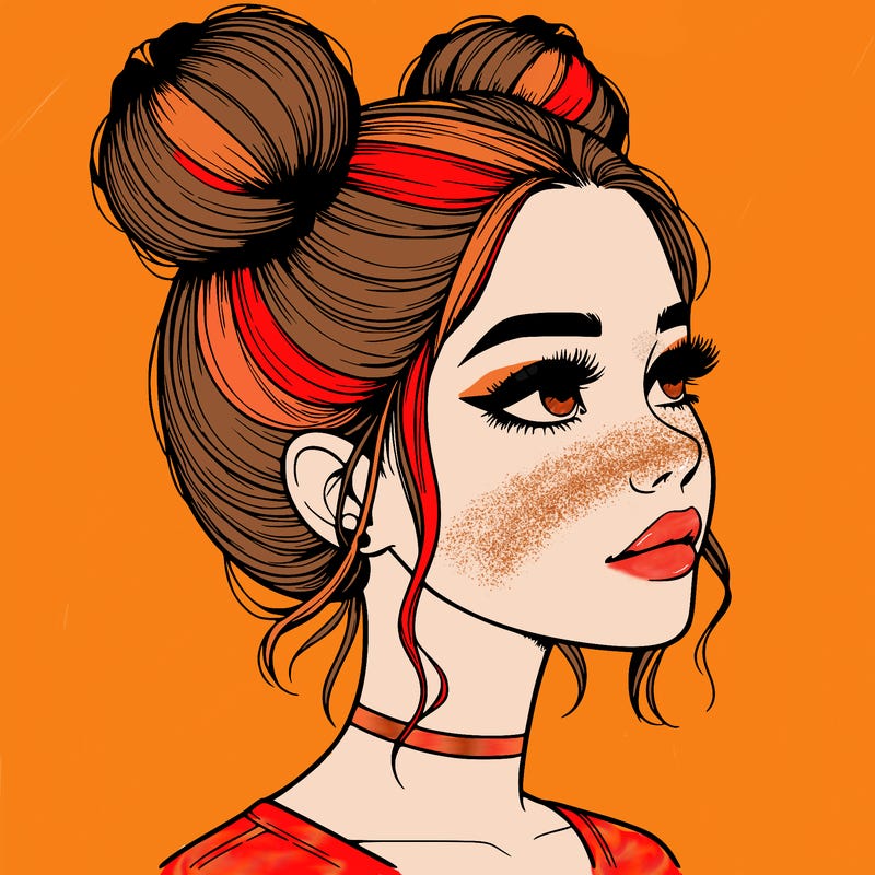 realistic girl with buns on the top of her head