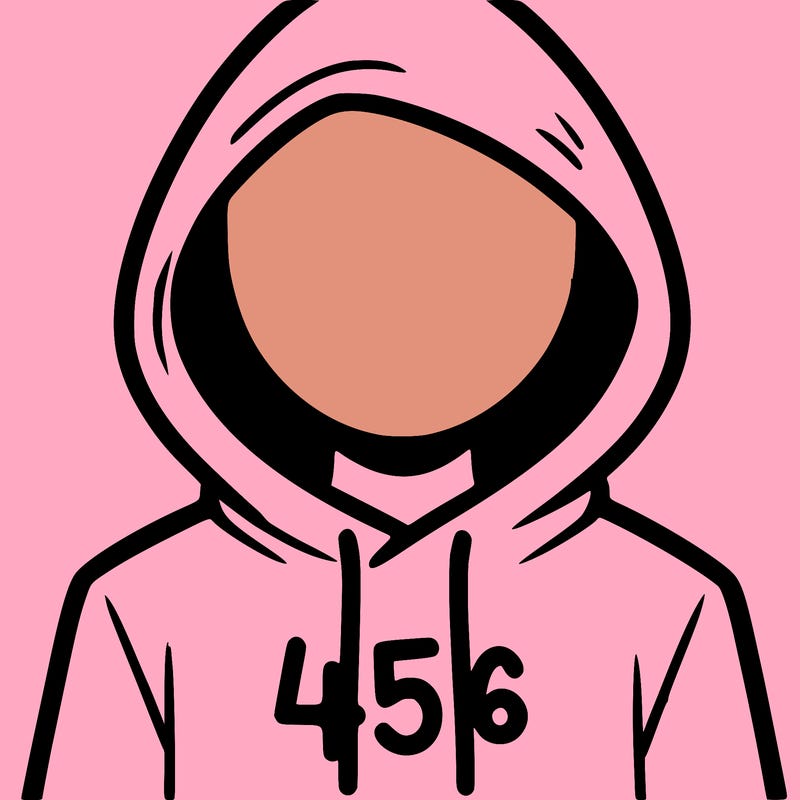 a person with non face waering a hoodie with a 456 symbol