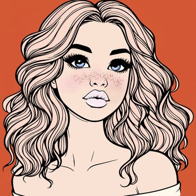 realistic girl with wavy hair and lips