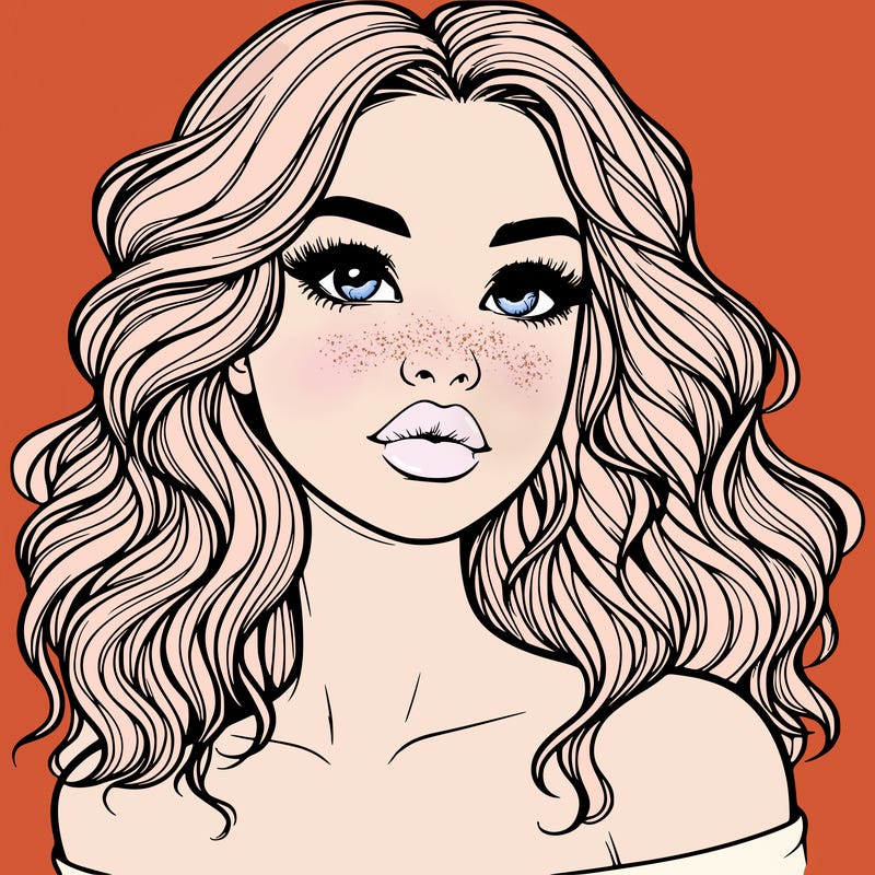 realistic girl with wavy hair and lips