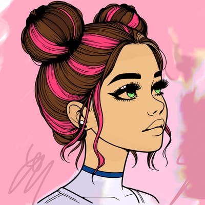 realistic girl with buns on the top of her head