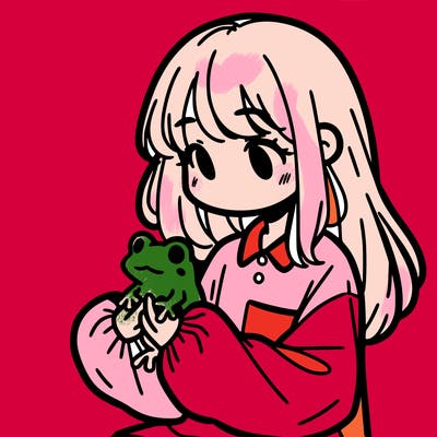 girl with long hair and a oversized shirt. and she is holding a frog