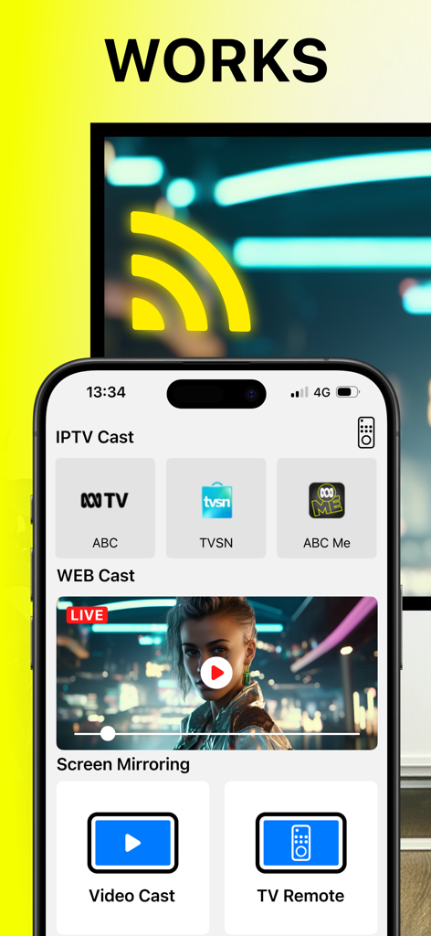 Interfaz de la aplicación Airpin Pro con transmisión de IPTV, streaming de video web y control remoto universal de TV