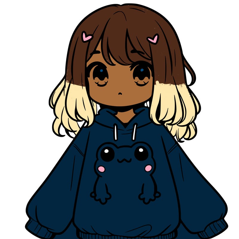 girl wearing frogging sweatshirt