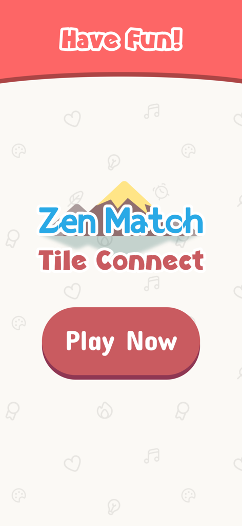 Zen Match Majong Tile Explorer - The start screen of the Zen Match Majong Tile Explorer game featuring a mountain logo and a Play Now button