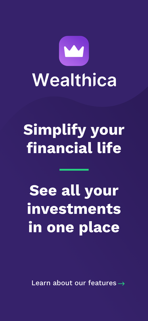 Wealthica - Tela de boas-vindas do app Wealthica para rastrear investimentos e patrimônio líquido em um só lugar