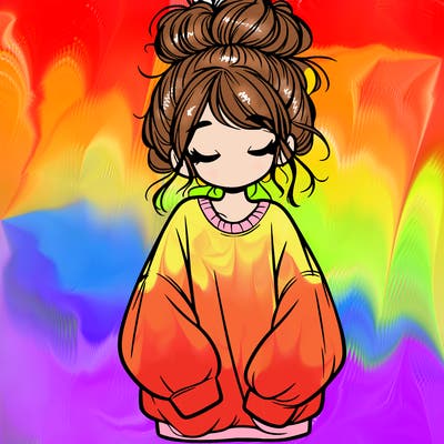 girl with baggy sweatshirt and messy bun