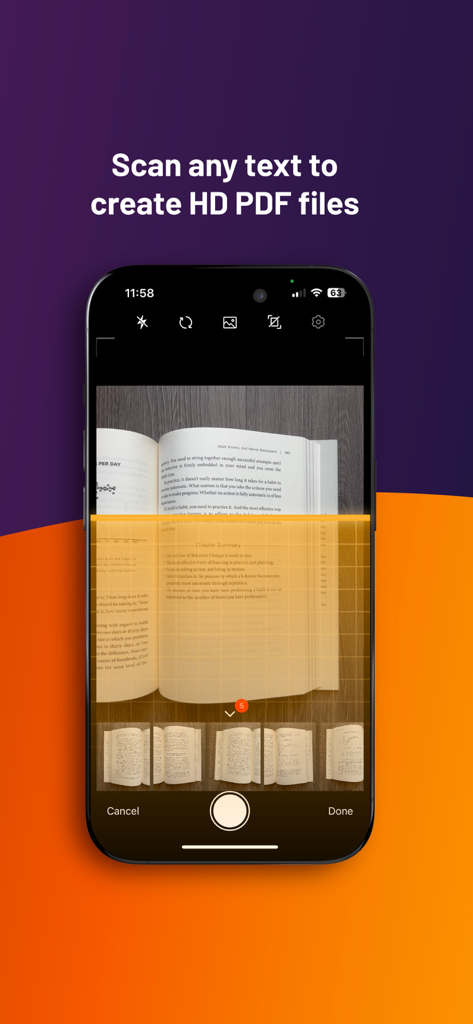 Foxit PDF Editor - Smartphone using Foxit PDF Editor to scan a book page into a high quality PDF document