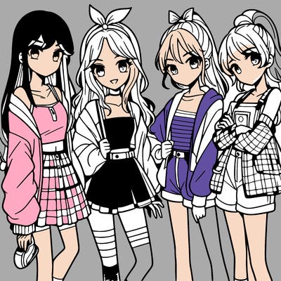 teen manga girls group of 4