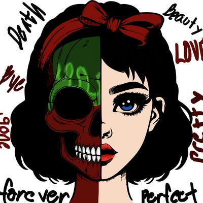 realistic girl with half skull mask