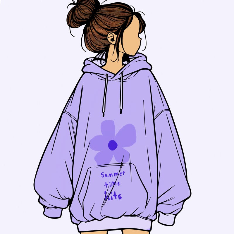 realistic girl with a oversized sweatshirt on and a bun