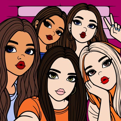 group of teen girls friends y2k up close in a selfie