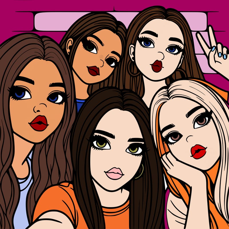 group of teen girls friends y2k up close in a selfie