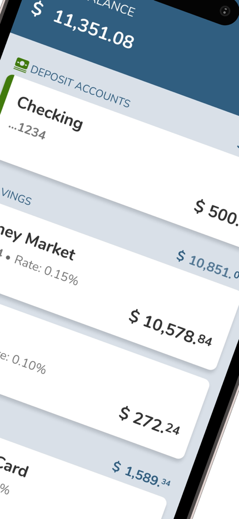 SECU - Mobile app interface of SECU showing account balances for checking and savings accounts