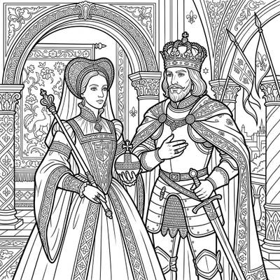 Journey back in time with this captivating coloring page featuring magnificent Renaissance rulers. Teens will love bringing the regal king and queen to life with vibrant colors and intricate historical details.