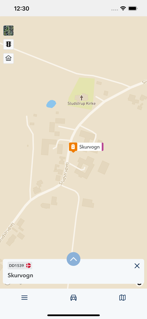 Real-time map view in Keatech Live app tracking a specific vehicle location for fleet management.