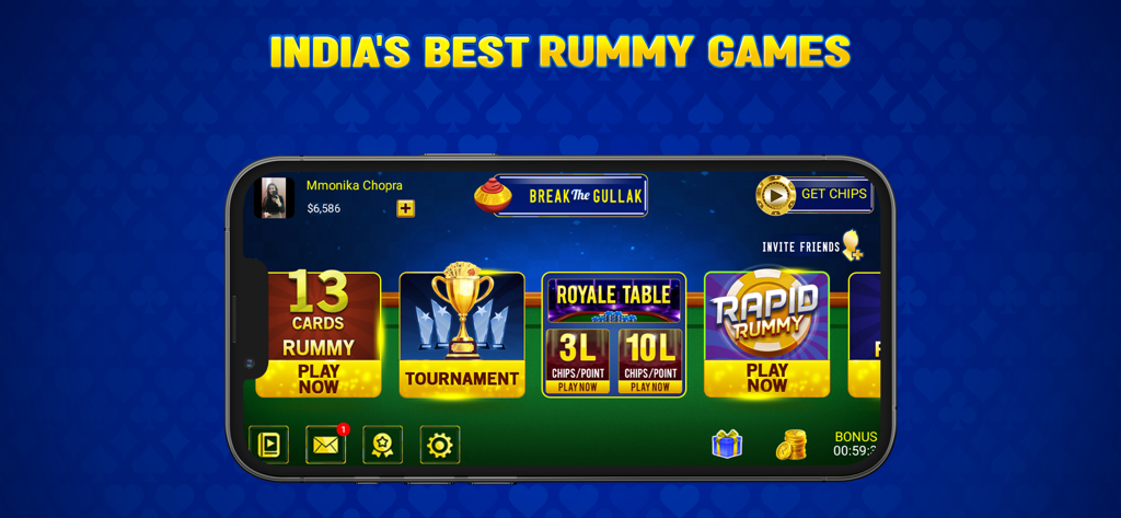 Octro Indian Rummy - Octro Indian Rummy app interface showcasing various game modes including 13 card rummy and tournaments.