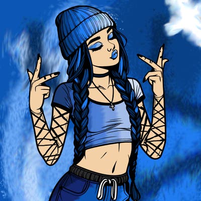 realistic teenage girl with braids and a beanie and crop top doing 🫶🏼